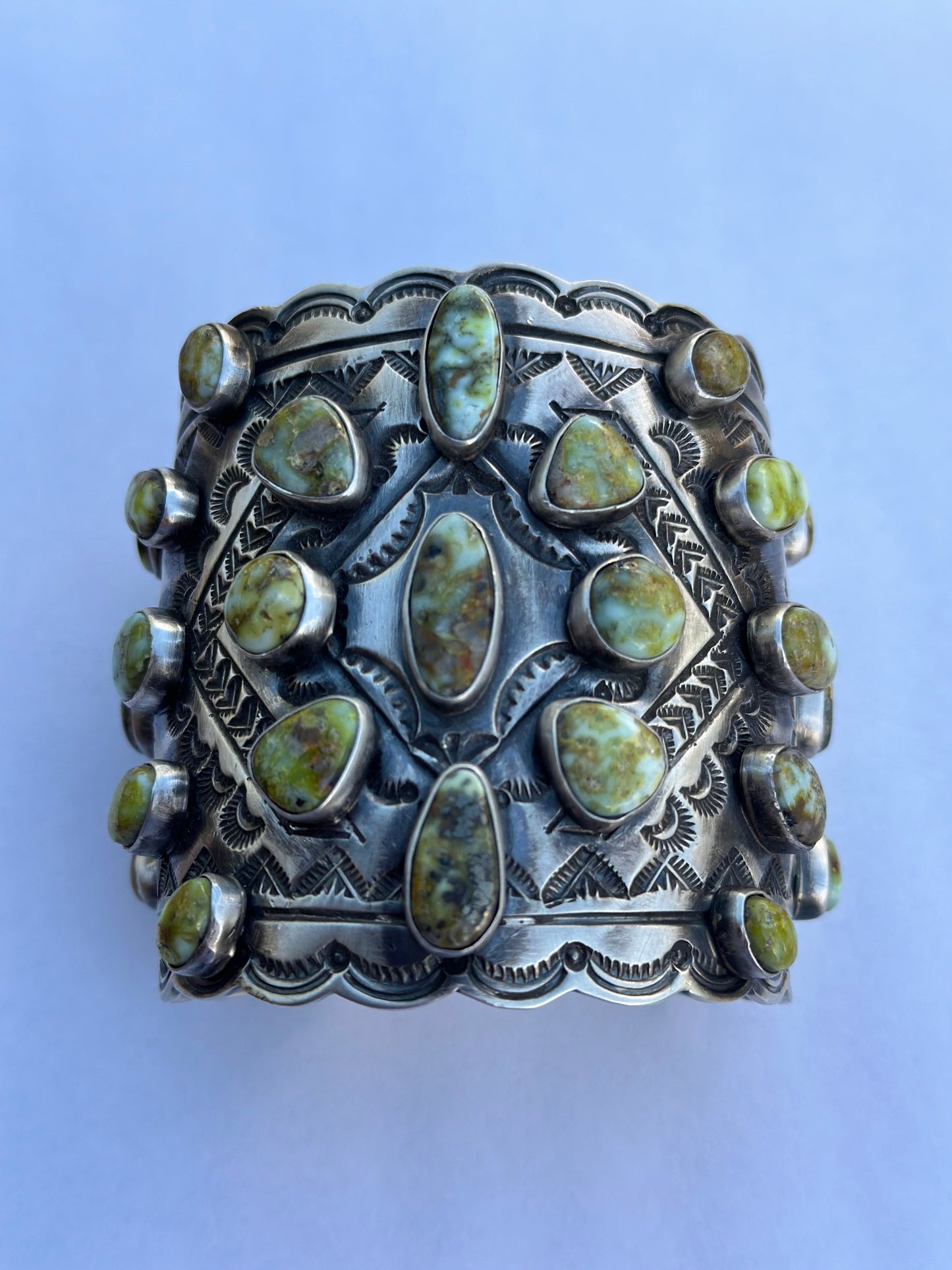 Larry James Palomino Turquoise & Sterling Silver Cluster Cuff Bracelet /