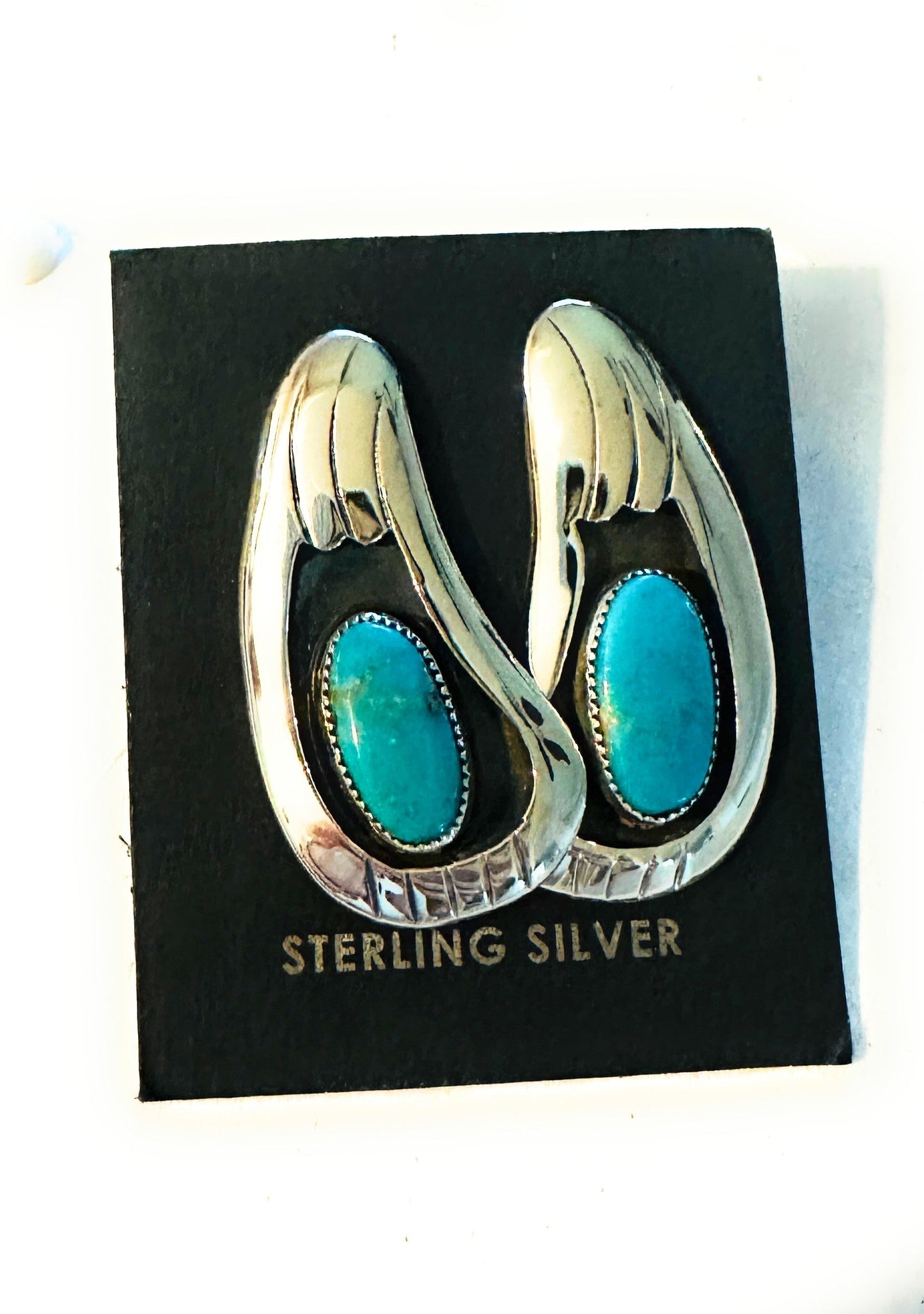 Handcrafted Kingman Turquoise and Sterling Silver Shadowbox Earrings