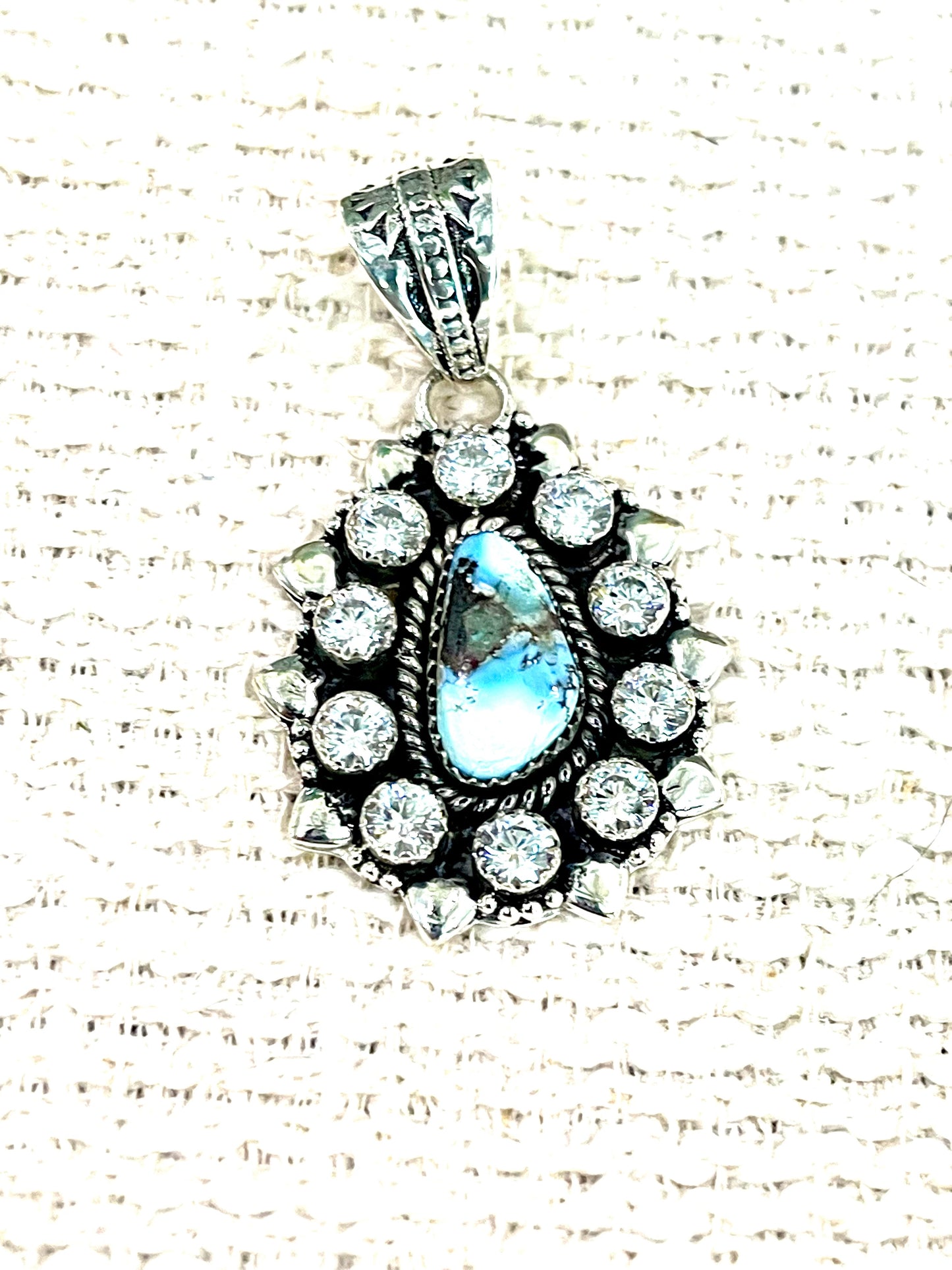 Handcrafted Sterling Silver , Golden Hills & CZ Cluster Pendant