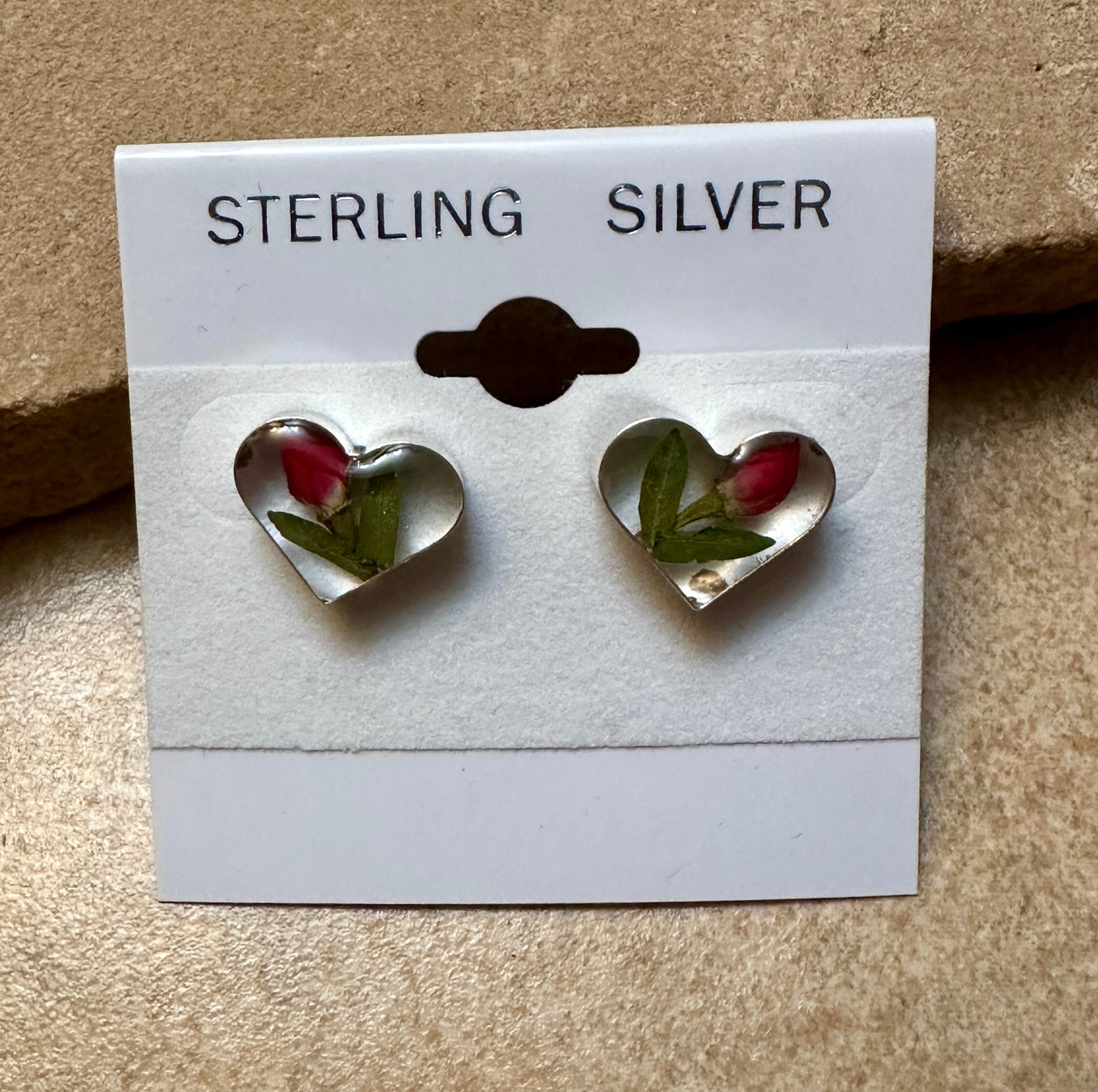 Primavera Rosebud Sterling Silver Earrings Heart on Post