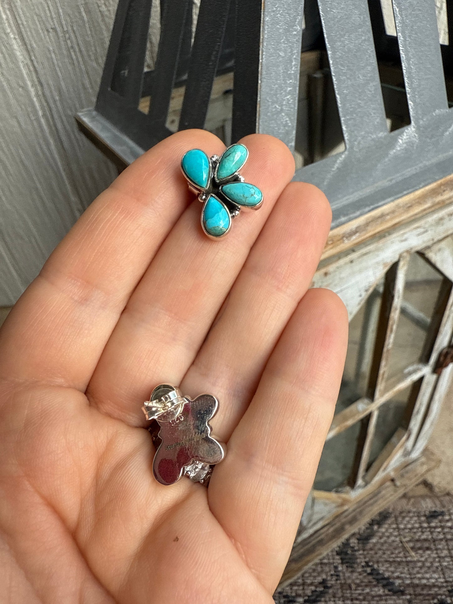 Handmade Kingman Turquoise & Sterling Silver 4 Stone Earrings style 3