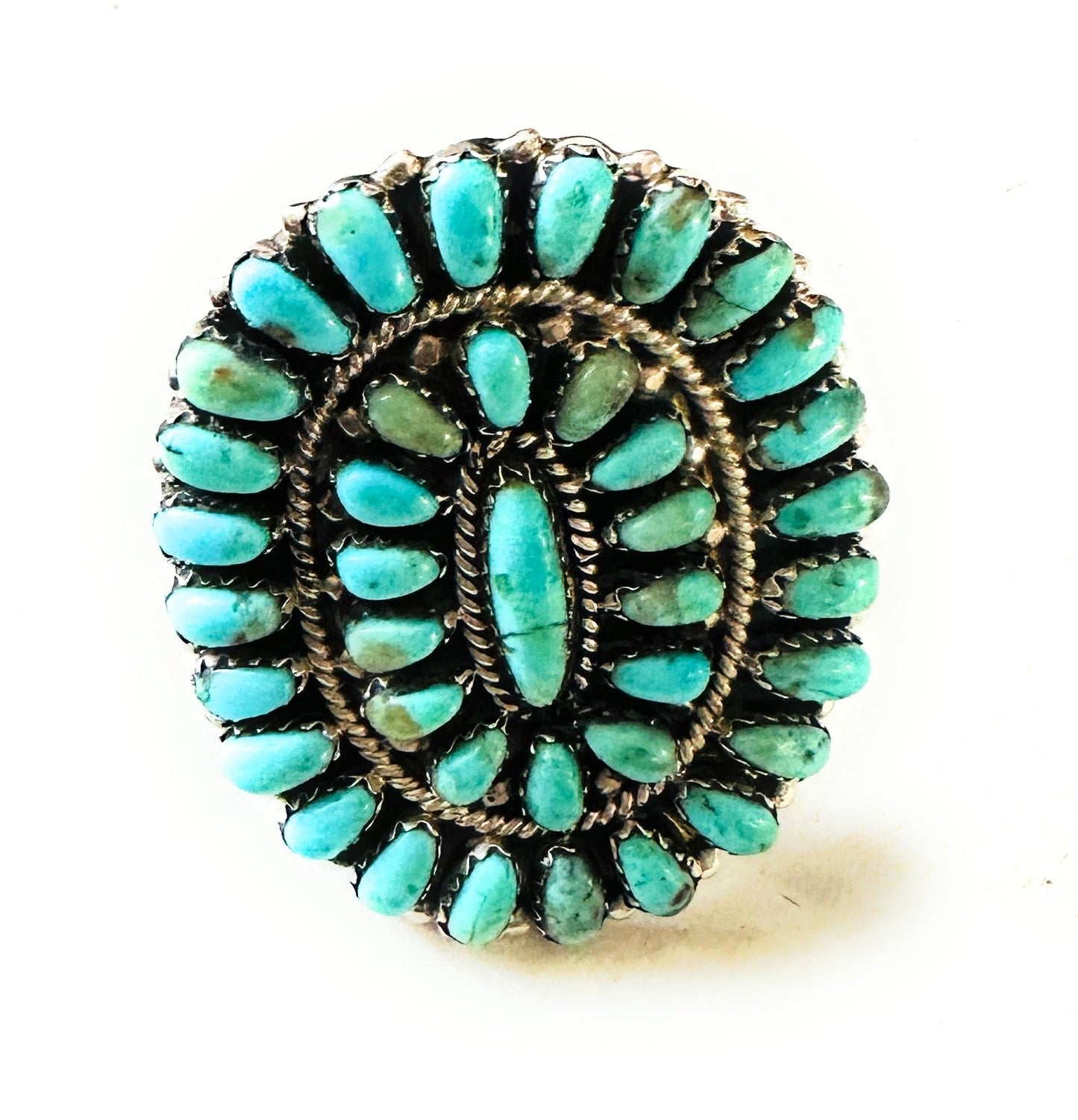 Handcrafted Turquoise & Sterling Silver Adjustable Cluster Ring