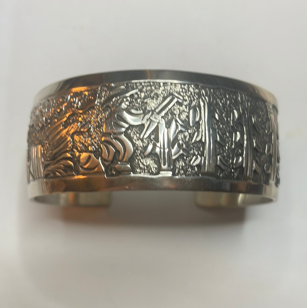 Amazing Handcrafted Sterling Silver Cuff Bracelet Signed