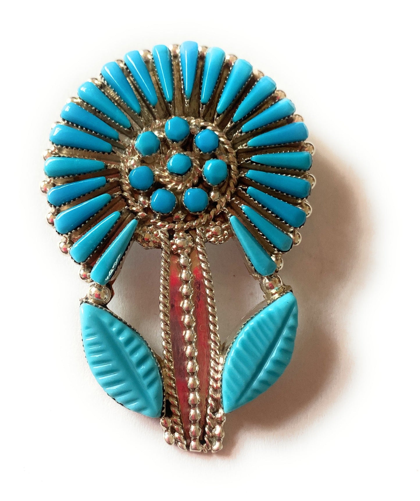Handcrafted Sterling Silver & Turquoise Flower Pin/ Pendant