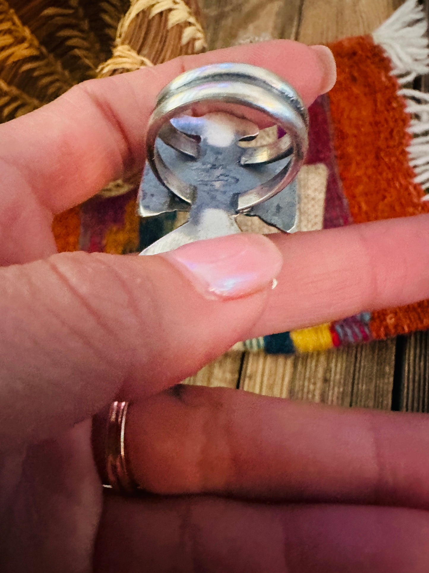 Handcrafted Palomino Turquoise and Sterling Silver Thunderbird Ring size 7.75 by Chimney Butte