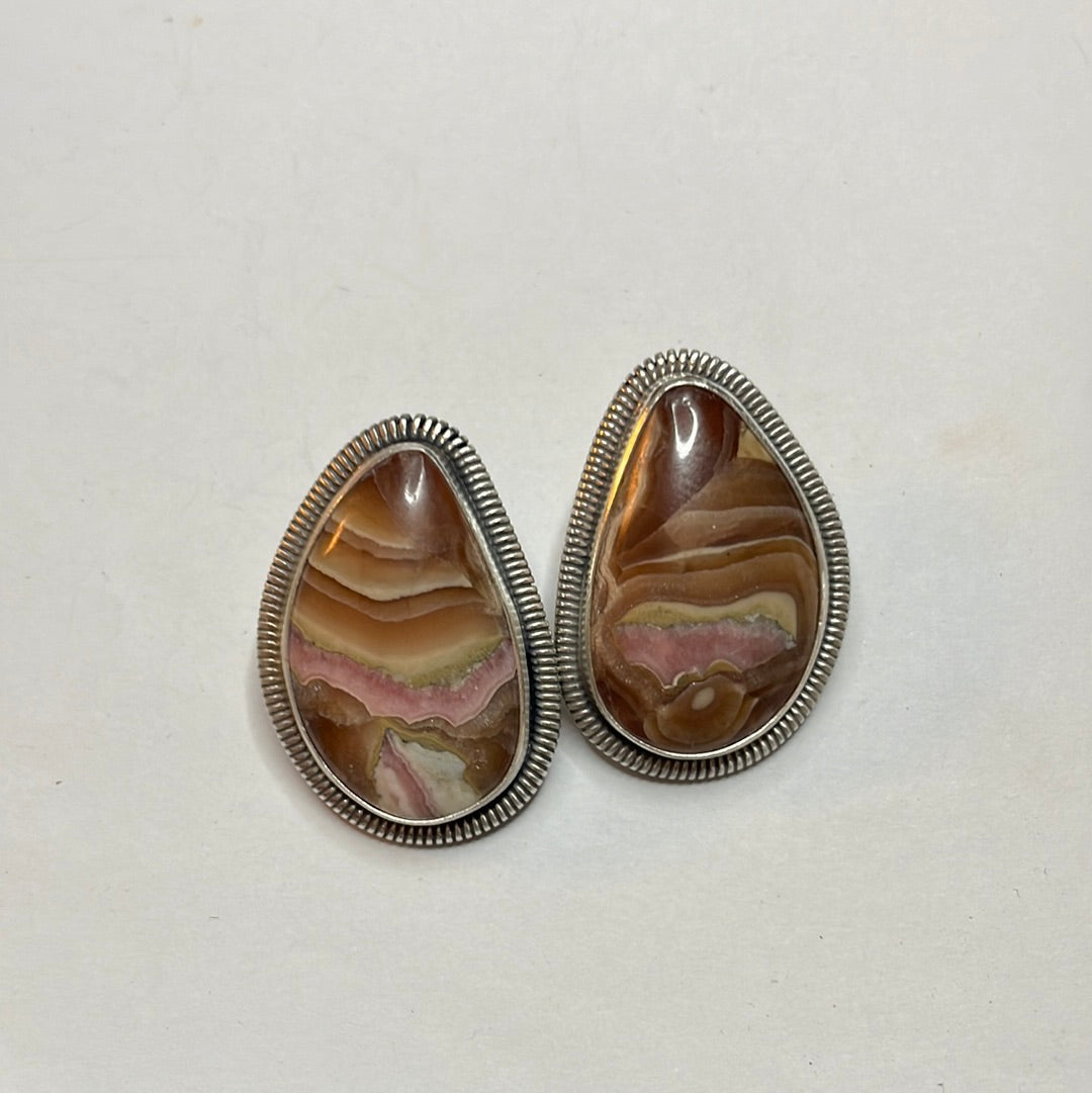 Handcrafted Sterling Silver & Rhodochrosite Stone Post Earrings