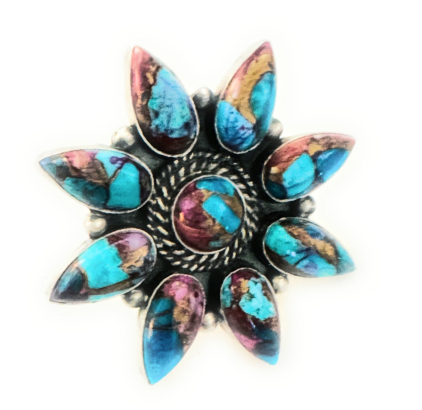Handcrafted Pink Dream Mojave & Sterling Silver Cluster Adjustable Ring