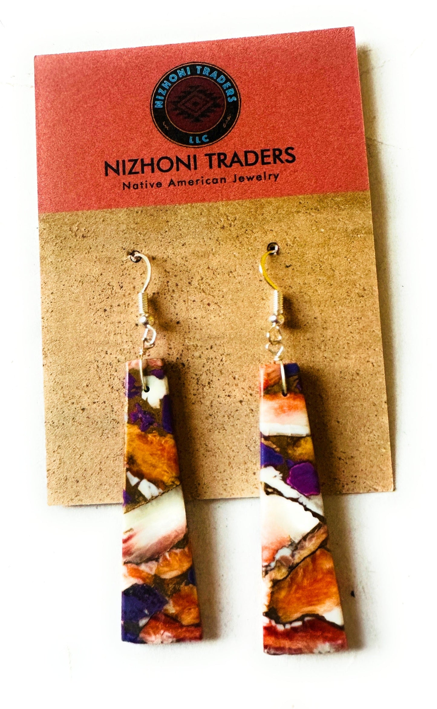 Navajo Sterling Silver & Purple Spice Slab Dangle Earrings