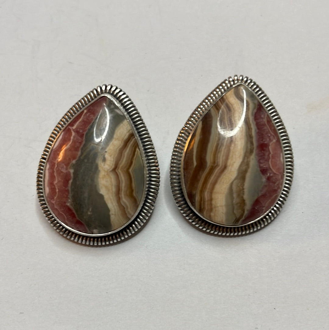 Handcrafted Sterling Silver & Rhodochrosite Stone Post Earrings
