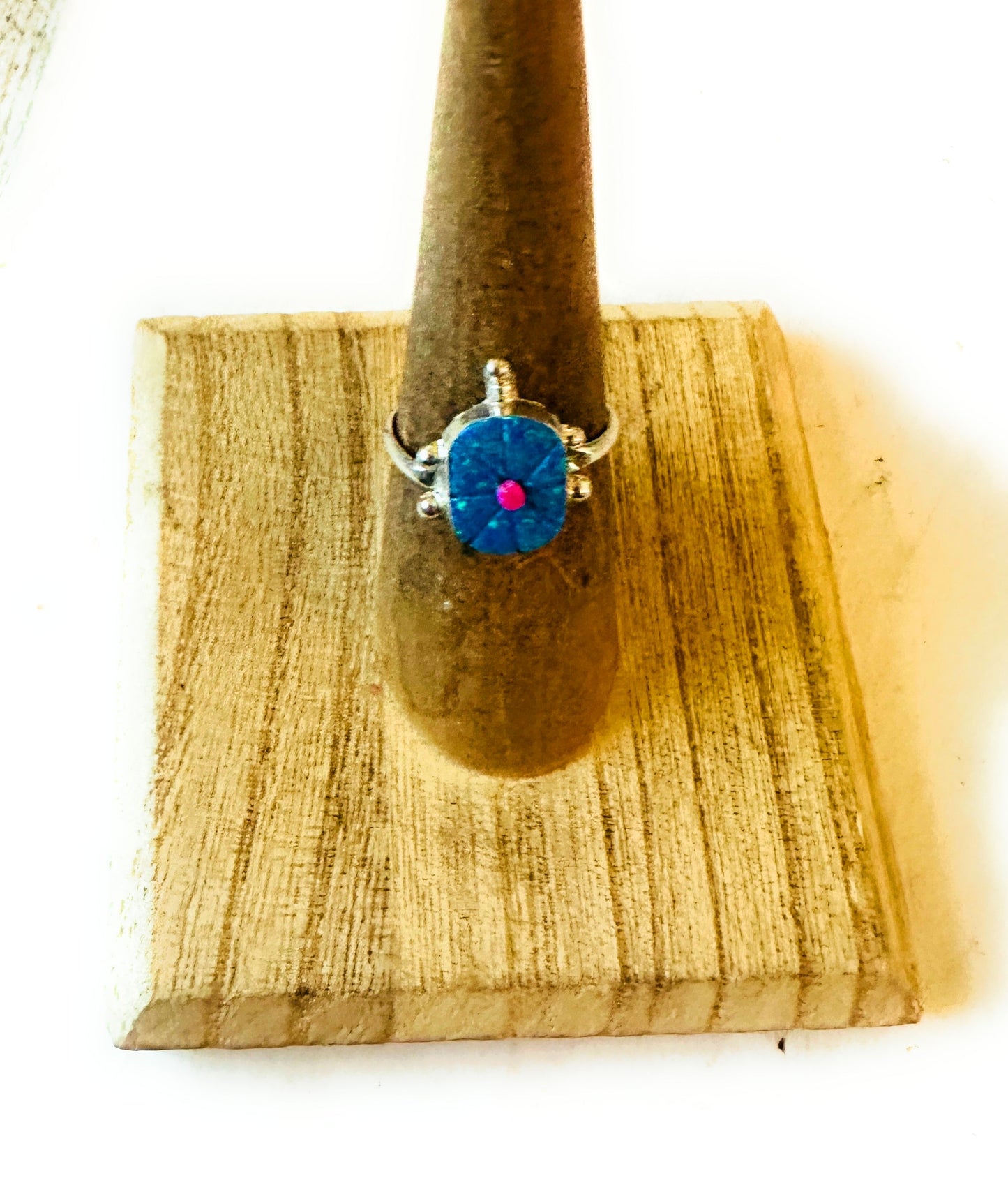 Handcrafted Sterling Silver & Blue and Pink Opal Turtle Ring Size 6.5