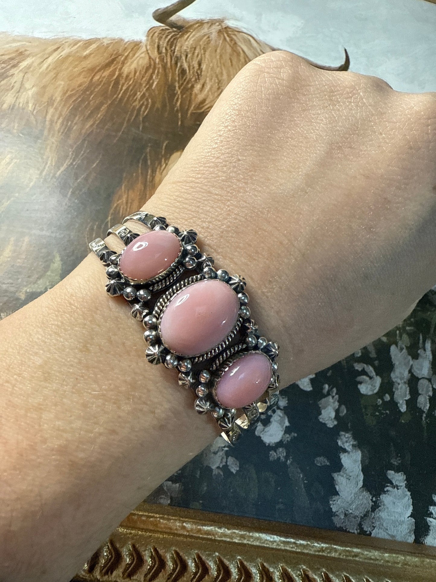 Handmade Sterling Silver & Pink Conch Adjustable Cuff Bracelet