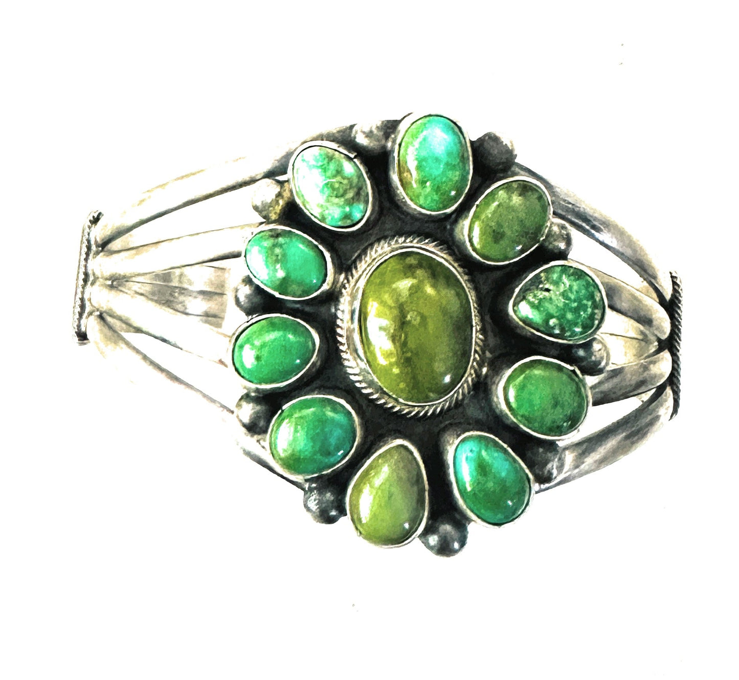 Handcrafted Sonoran Gold Turquoise & Sterling Silver Cluster Cuff Bracelet /