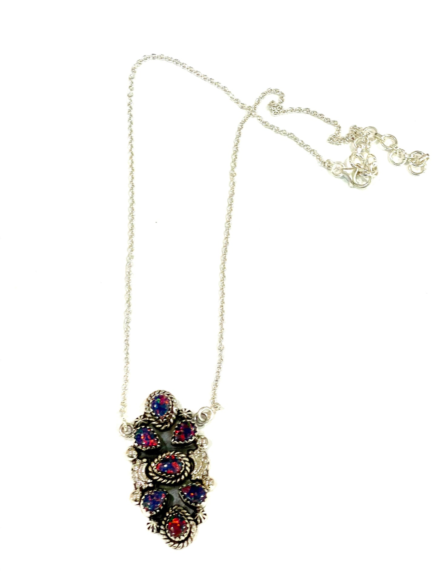 Handmade Sterling Silver & Purple Fire Opal Cluster Necklace