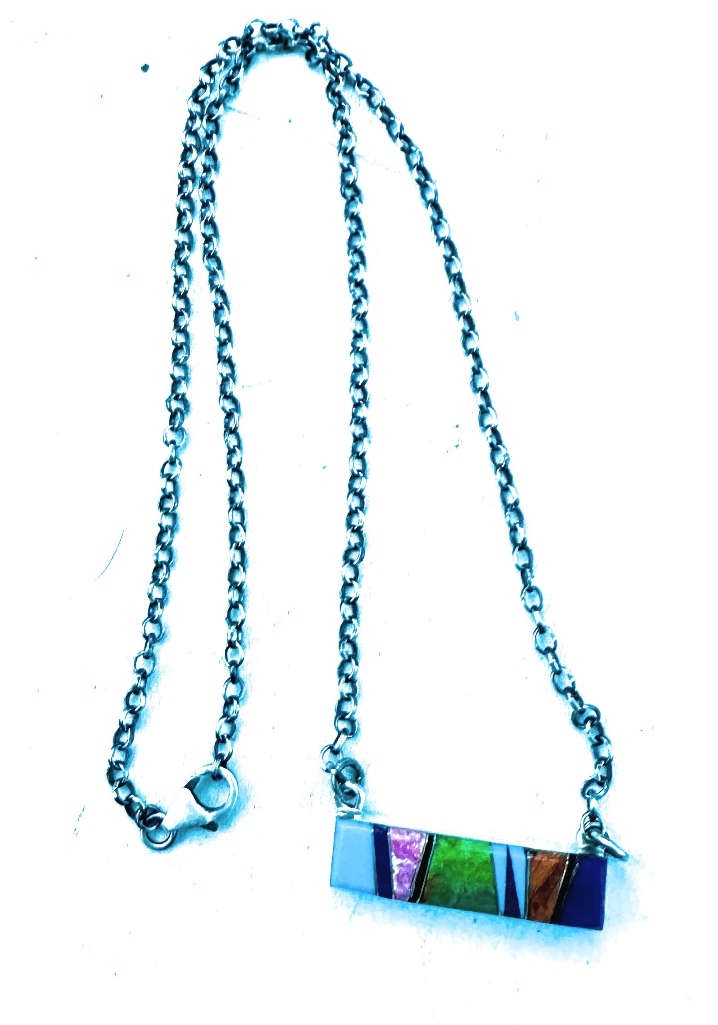 Handcrafted Multi Stone & Sterling Silver Inlay Bar Necklace