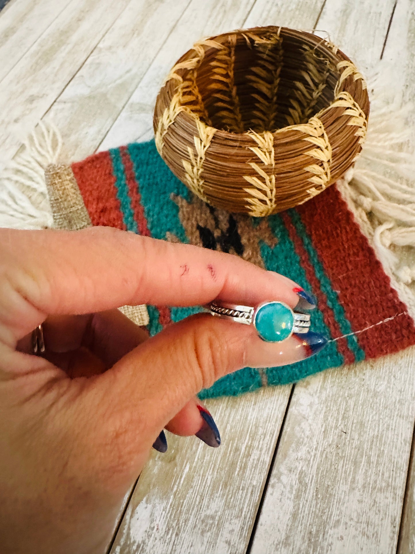 Handcrafted Turquoise & Sterling Silver Ring Size 9.5