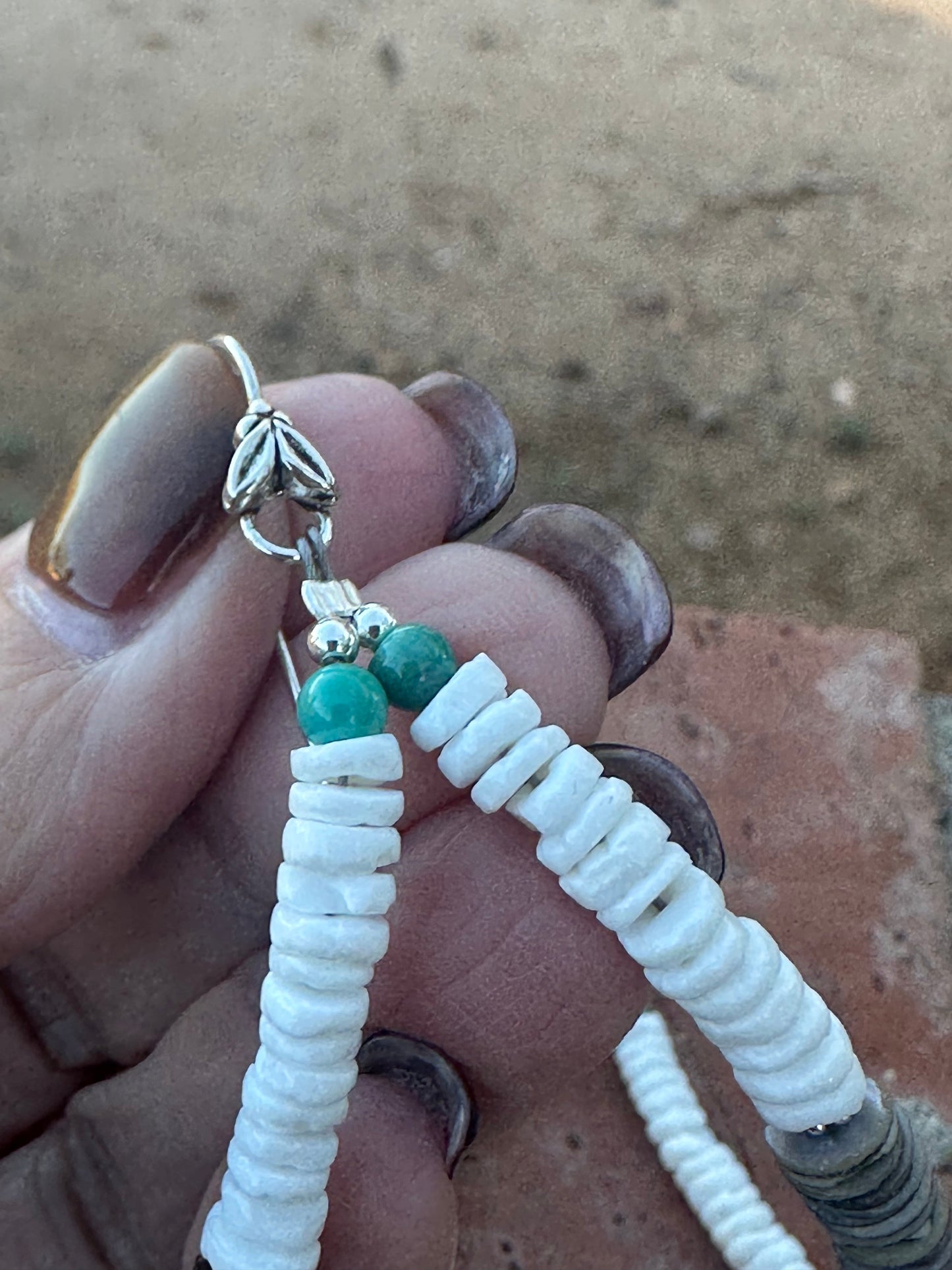 Handmade Turquoise & Heishi Beaded Hoop Earrings 4”