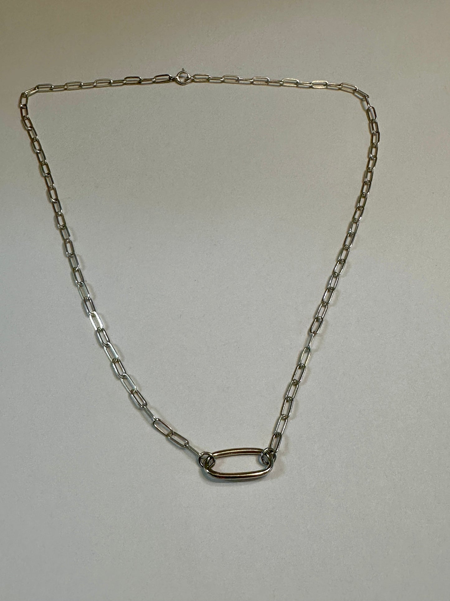 Paperclip Chain W/ Oval Center Link Sterling Silver Necklace