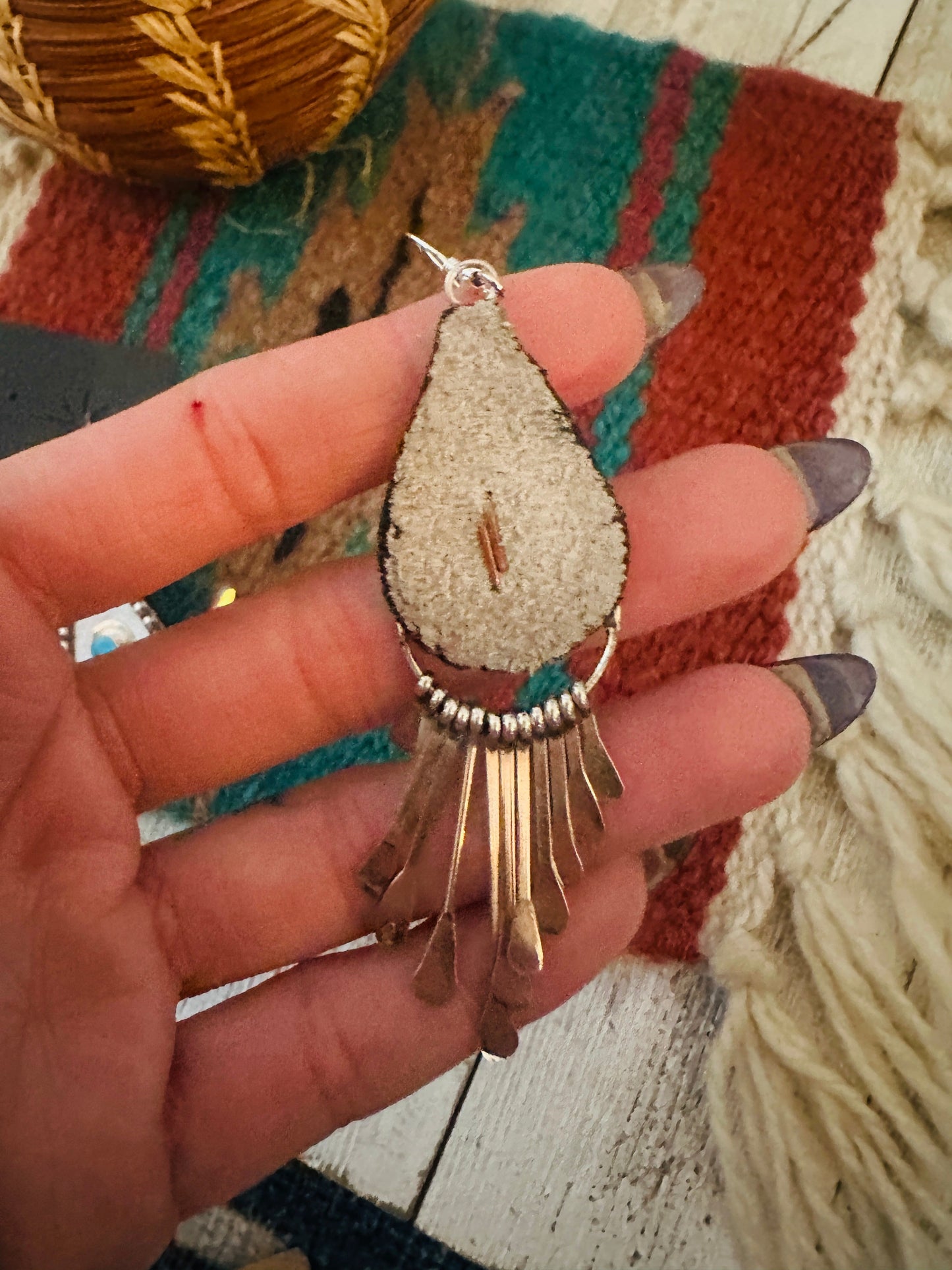 Handcrafted Turquoise & Sterling Silver Leather Chandelier Dangle Earrings