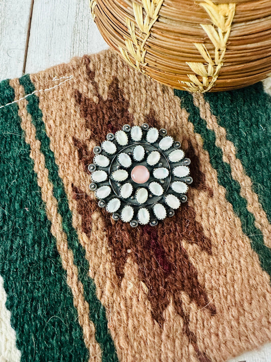 Handcrafted Mother of Pearl & Sterling Silver Cluster Brooch by Jacqueline Silver