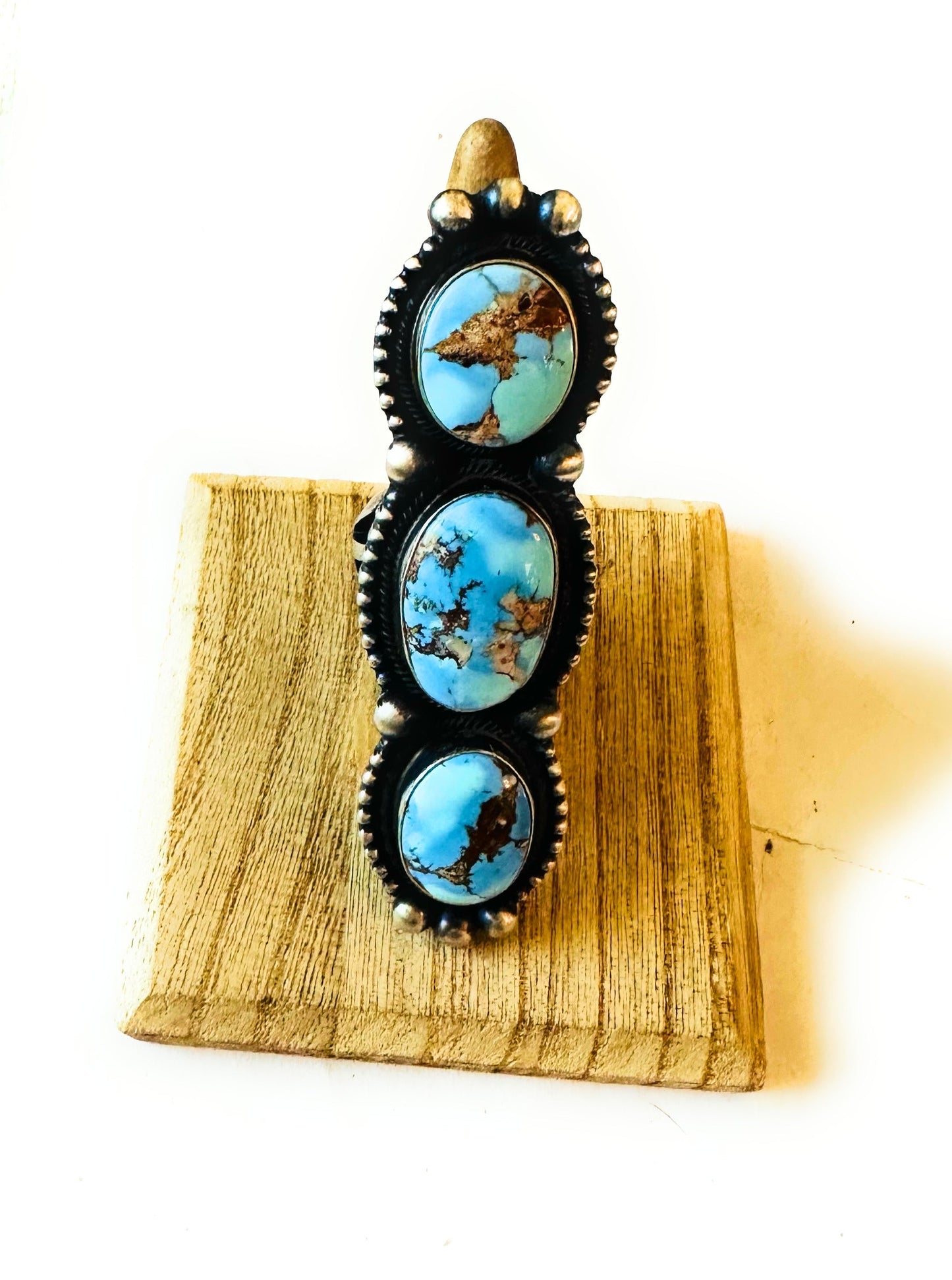 Handcrafted Golden Hills Turquoise & Sterling Silver Ring Size 8.25 by Kathleen Livingston