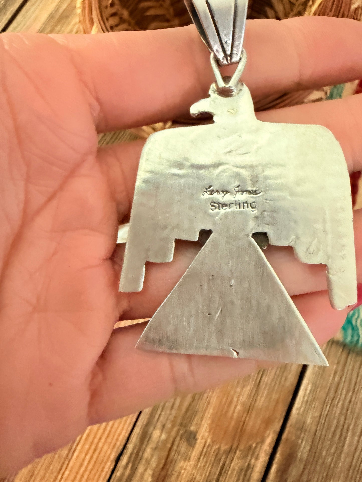 Handcrafted Sterling Silver & Turquoise Thunderbird Pendant by Leroy James