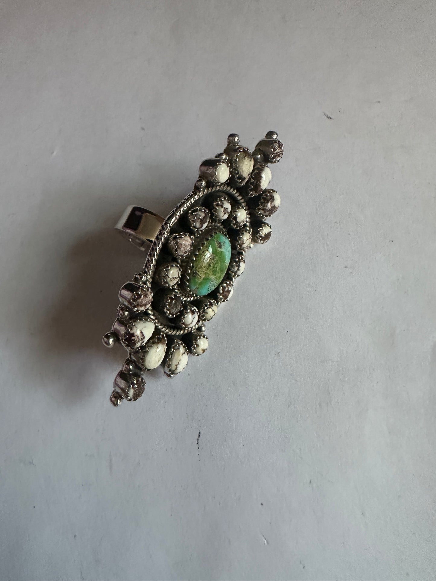 Handmade Sonoran Turquoise, Wild Horse & Sterling Silver Adjustable Ring Signed Nizhoni