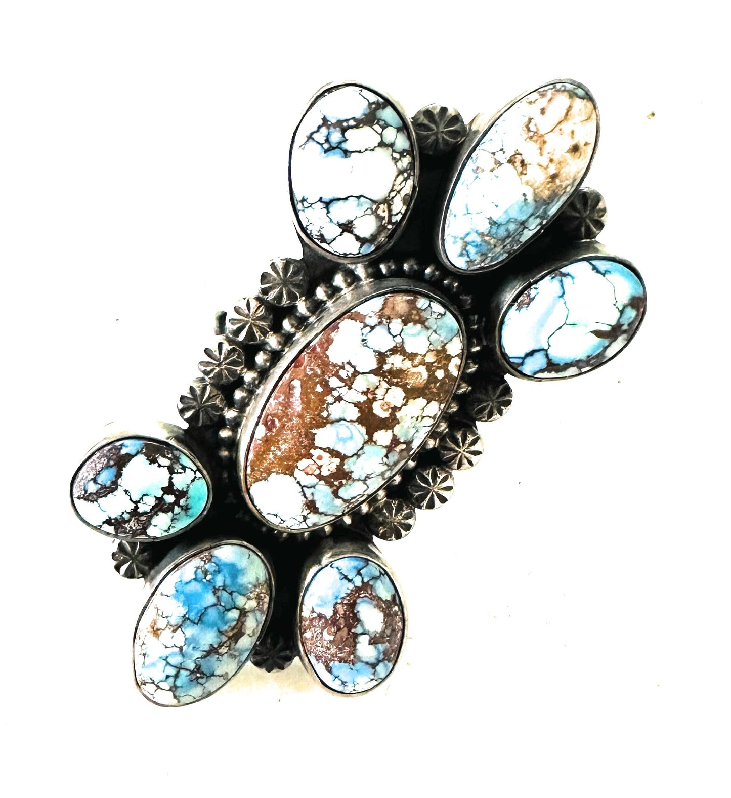 Handcrafted Golden Hills Turquoise & Sterling Silver Cluster Ring Size 11