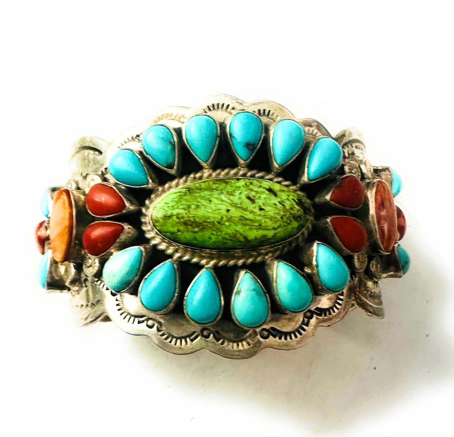 Bobby Johnson Turquoise, Spiny Sterling Silver Cuff Bracelet /