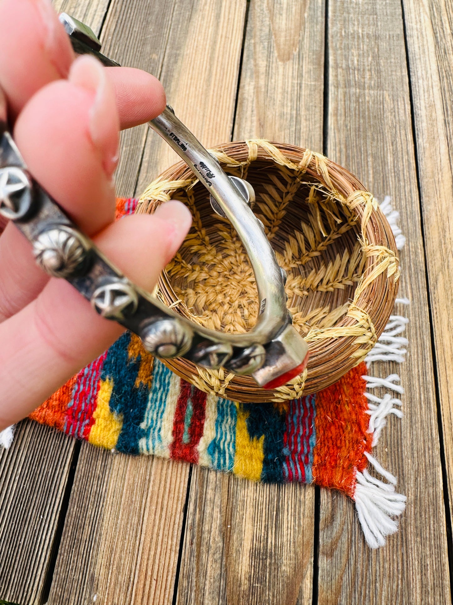 Handcrafted Spiny Oyster & Sterling Silver Bangle Bracelet by Chimney Butte