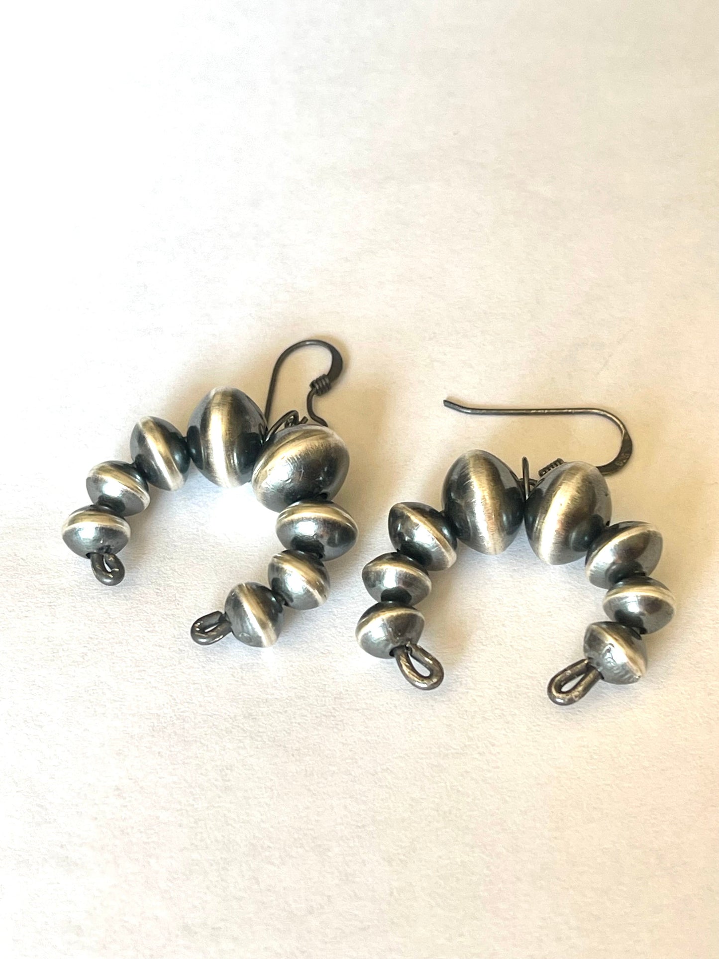 Vinita Cowboy Handcrafted Handmade Sterling Silver Beaded Naja Dangle Earrings 4mm-8mm