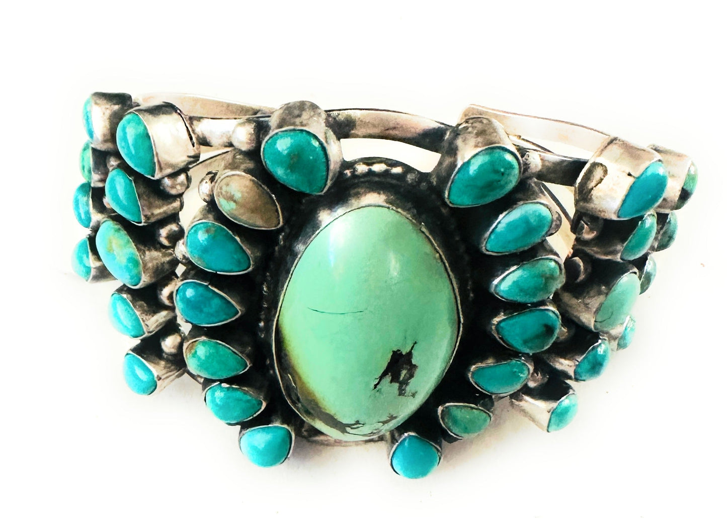 Sterling Silver & Carico Lake Turquoise Cuff Bracelet By B Johnson /
