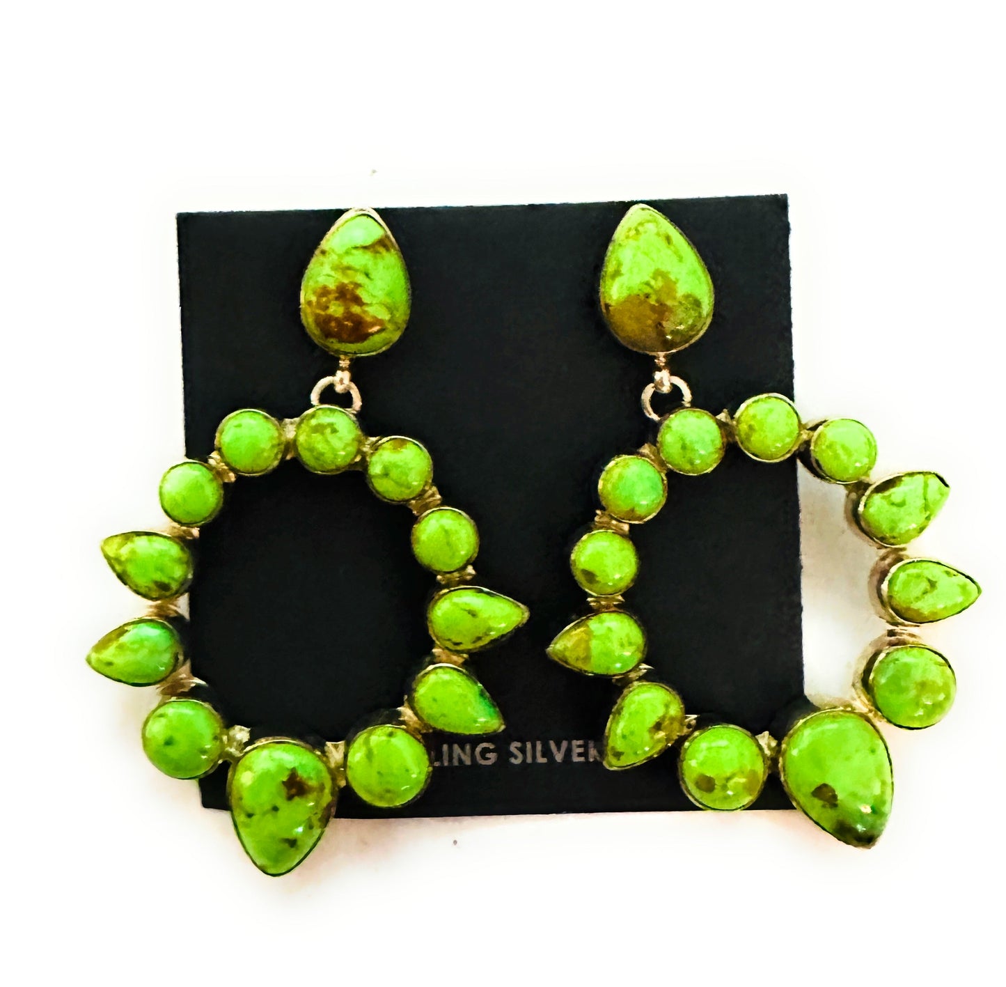 Handcrafted Green Kingman Turquoise And Sterling Silver Dangle Earrings