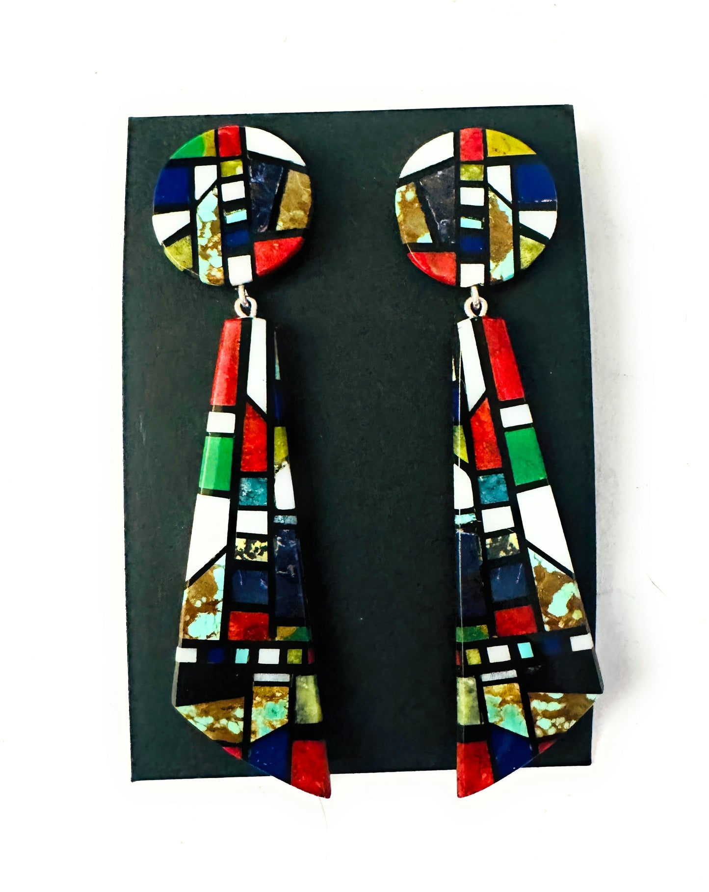Handcrafted Multi Stone Inlay Dangle Earrings