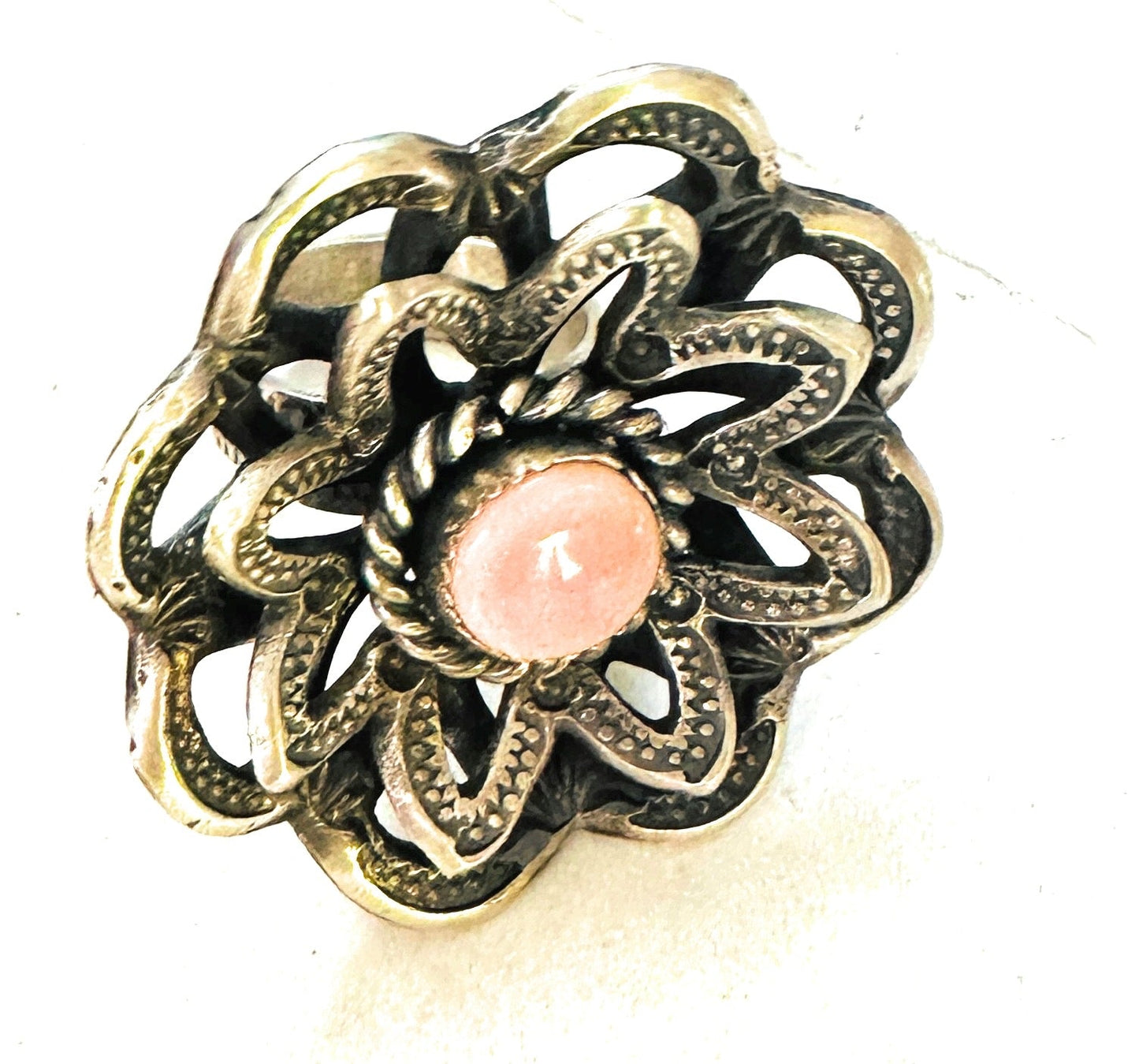 Handcrafted Sterling Silver & Queen Pink Conch Shell Adjustable Flower Ring by Kevin Billah