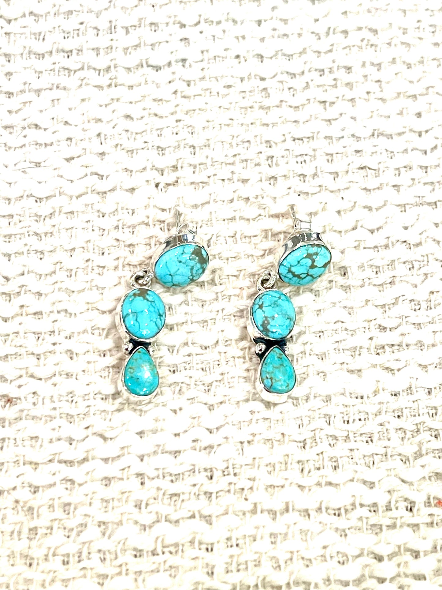 Handmade Sterling Silver Number 8 Turquoise Post Dangle Earrings with Signed Nizhoni