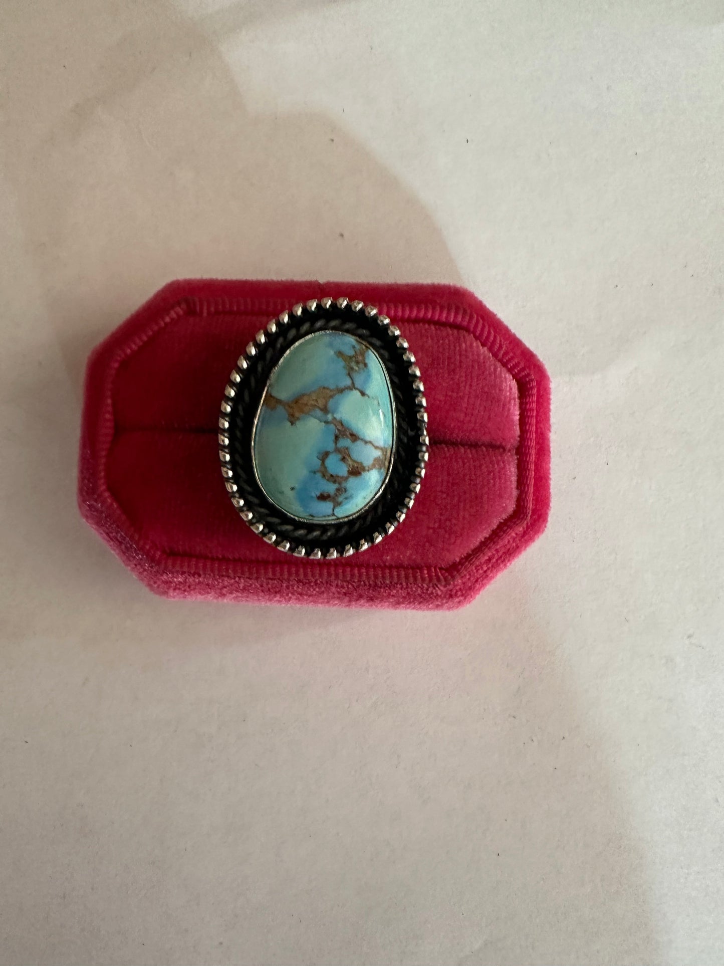 Beautiful Handcrafted Sterling Silver & Single Stone Golden Hills Turquoise Adjustable Ring Signed