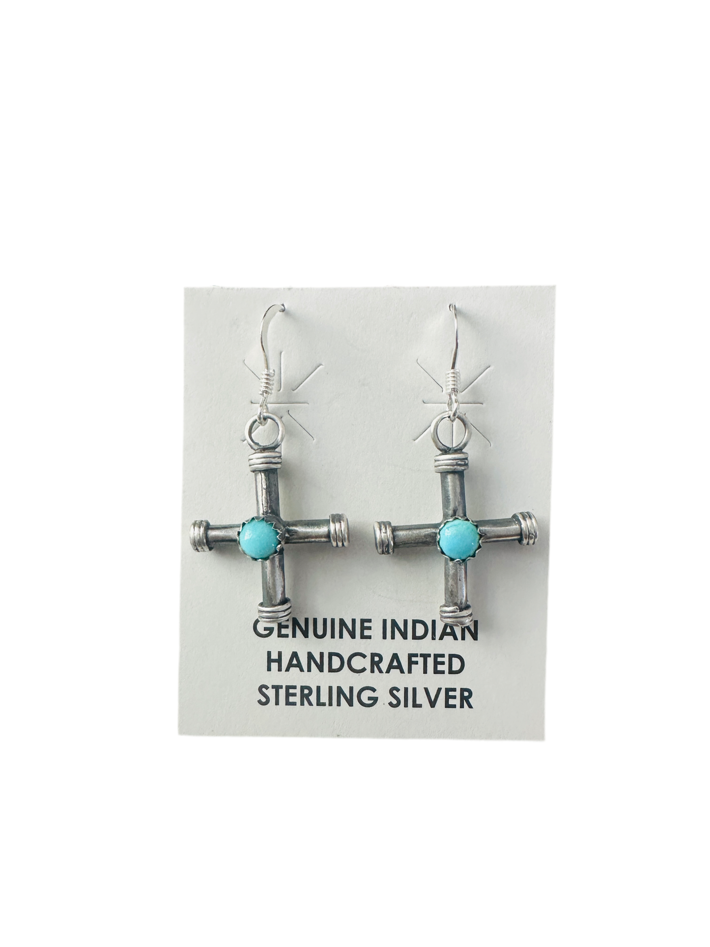 Handcrafted Sterling Silver & Turquoise Cross Dangle Earrings