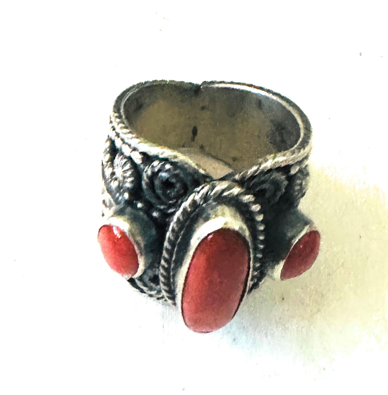 Handcrafted Sterling Silver and Coral Ring Size 8.25 by Hemerson Brown