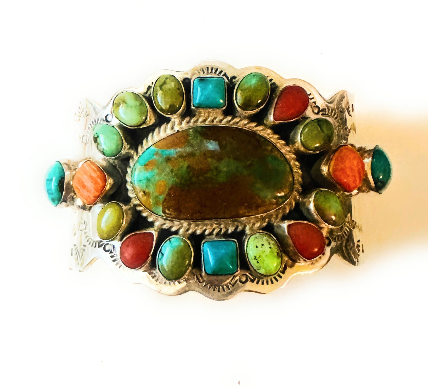 Handcrafted Turquoise, Spiny & Sterling Silver Cuff Bracelet