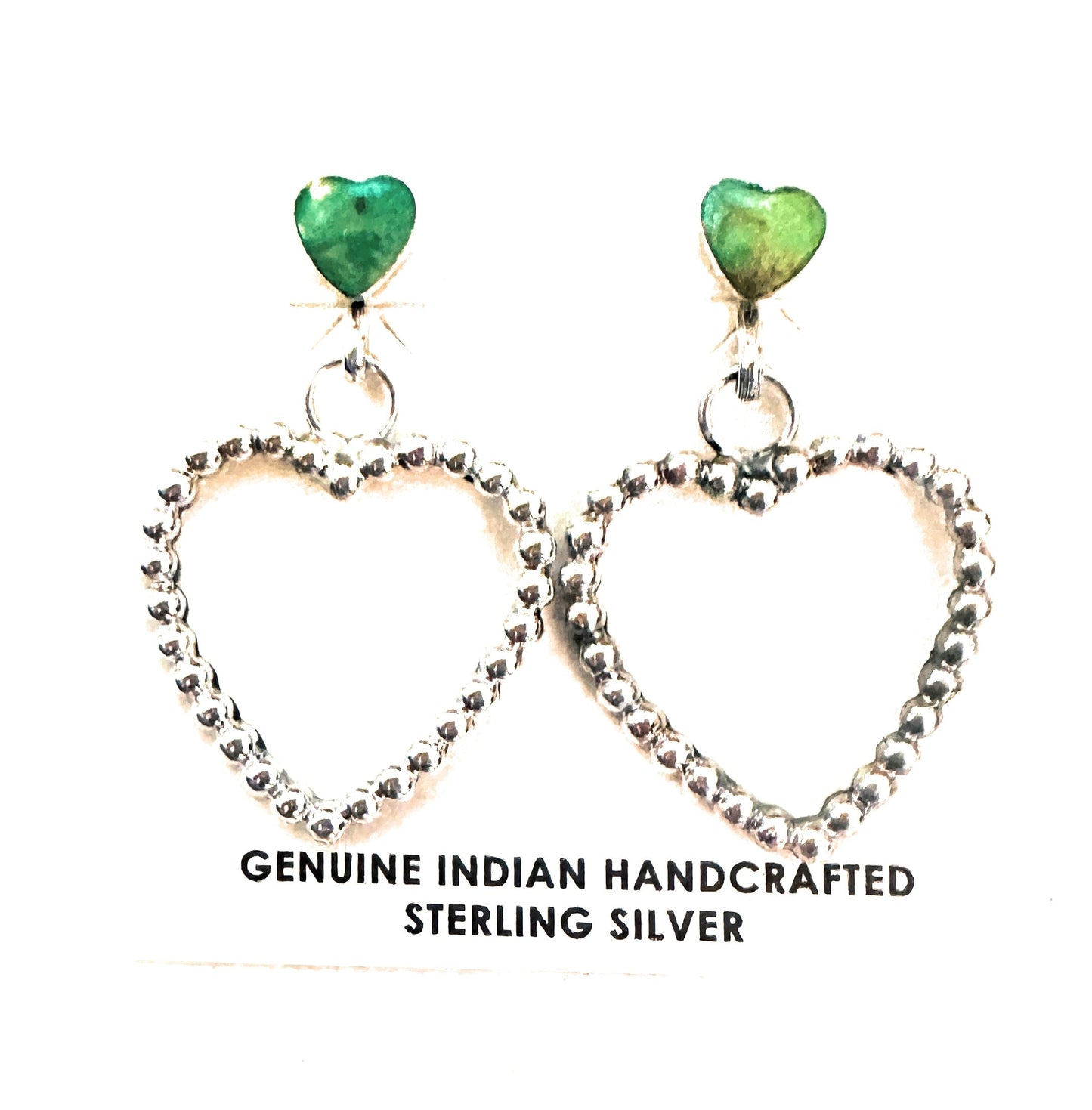 Handcrafted Sonoran Gold Turquoise & Sterling Silver Heart Dangle Earrings