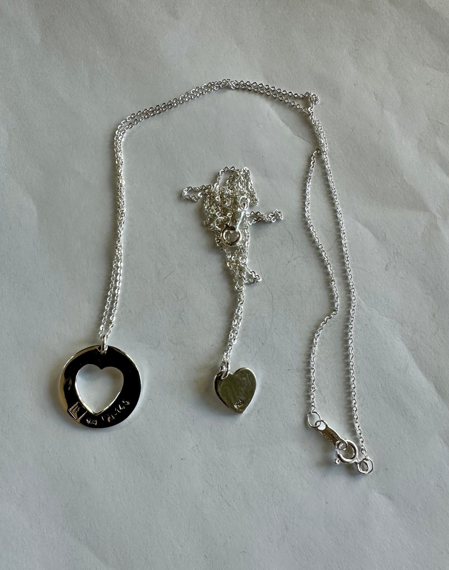 Heart and Cutout Double Sterling Silver Necklace
