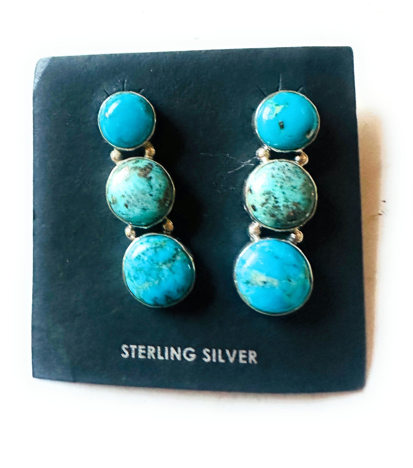 Handcrafted 3-Stone Turquoise And Sterling Silver Earrings