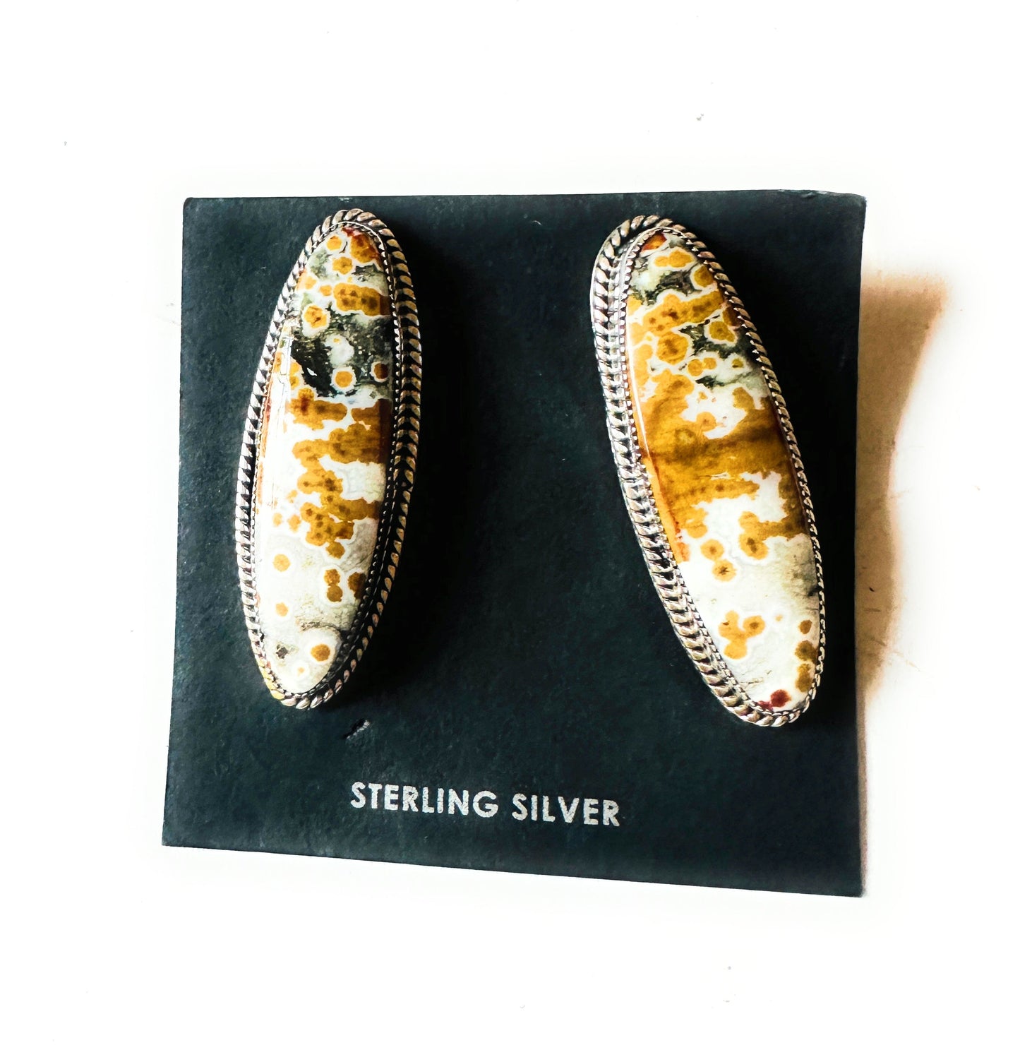 Handcrafted Jasper Sterling Silver Post Earrings Signed