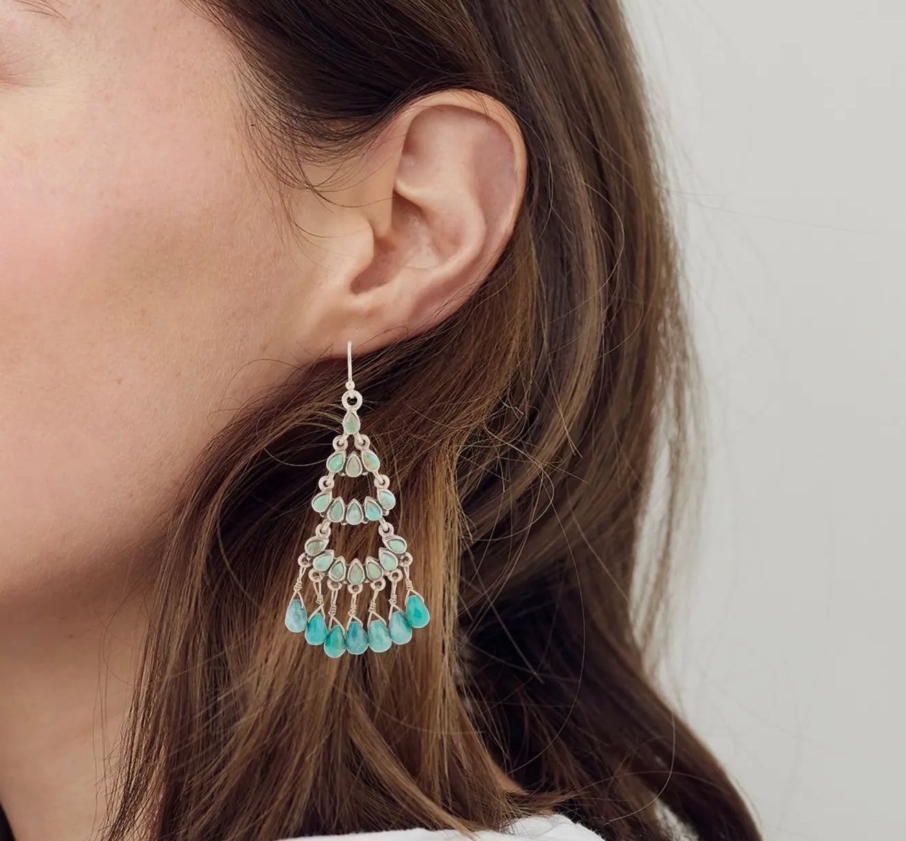 “The Golden Collection” TRIPLE THE BLUE Handmade Gold Plated Sterling Silver & Natural Turquoise Chandelier Earrings