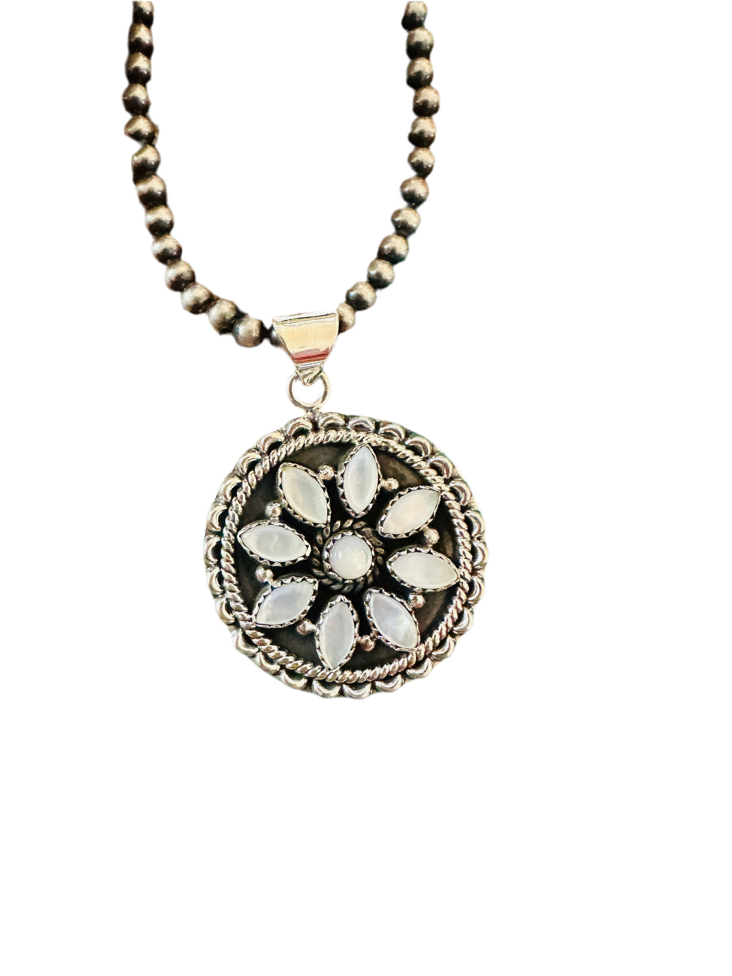 ** Christmas Collection ** Handmade Sterling Silver & Mother of Pearl Pendant Signed Nizhoni