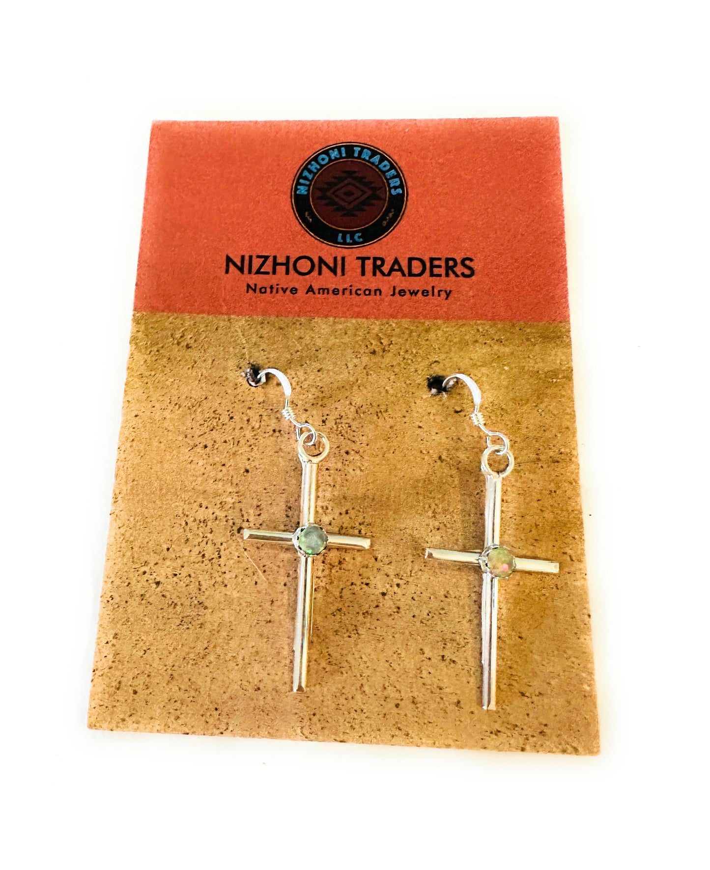 Handcrafted Sterling Silver & White Opal Cross Dangle Earrings
