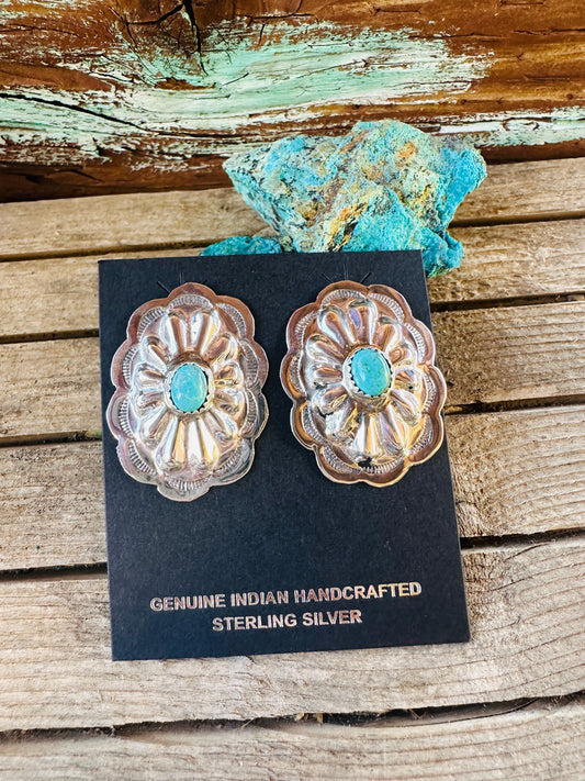 Handcrafted Turquoise & Sterling Silver Concho Post Earrings