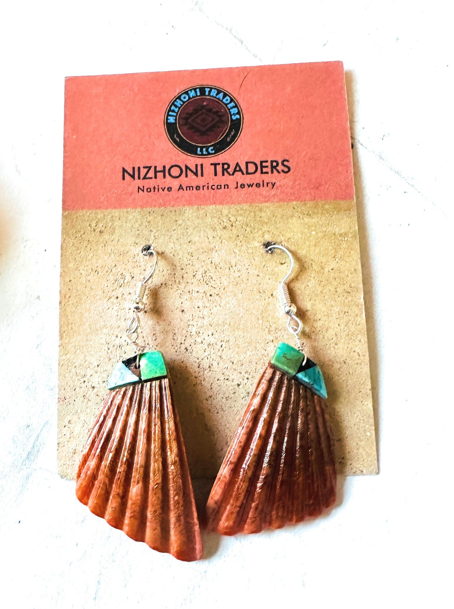 Handcrafted Shell & Turquoise Feather Dangle Earrings