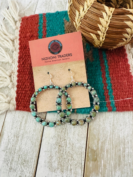 Handcrafted Turquoise and Sterling Silver Dangle Hoop Earrings