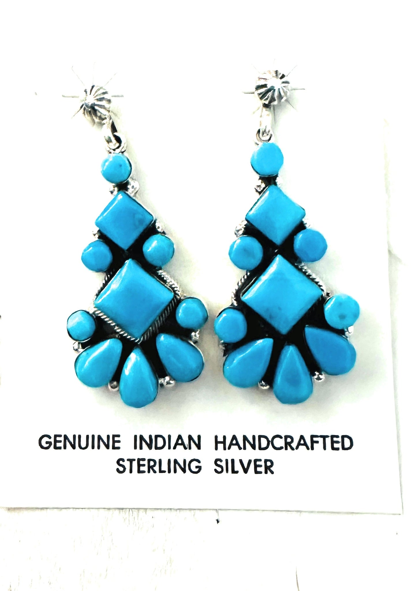 Handcrafted Sterling Silver & Turquoise Cluster Dangle Earrings